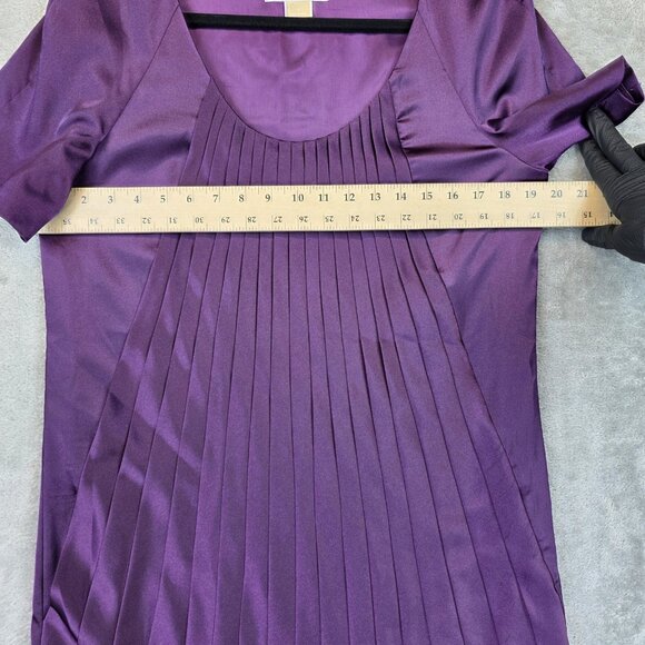 Michael Kors Shirt Womens Size 10 Purple Pleated Short Sleeve Tunic Dressy Top - Picture 9 of 13